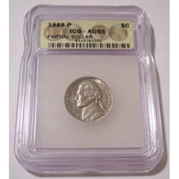 1988 P Jefferson Nickel Partial Collar Error AU55 ICG - Picture 1 of 2